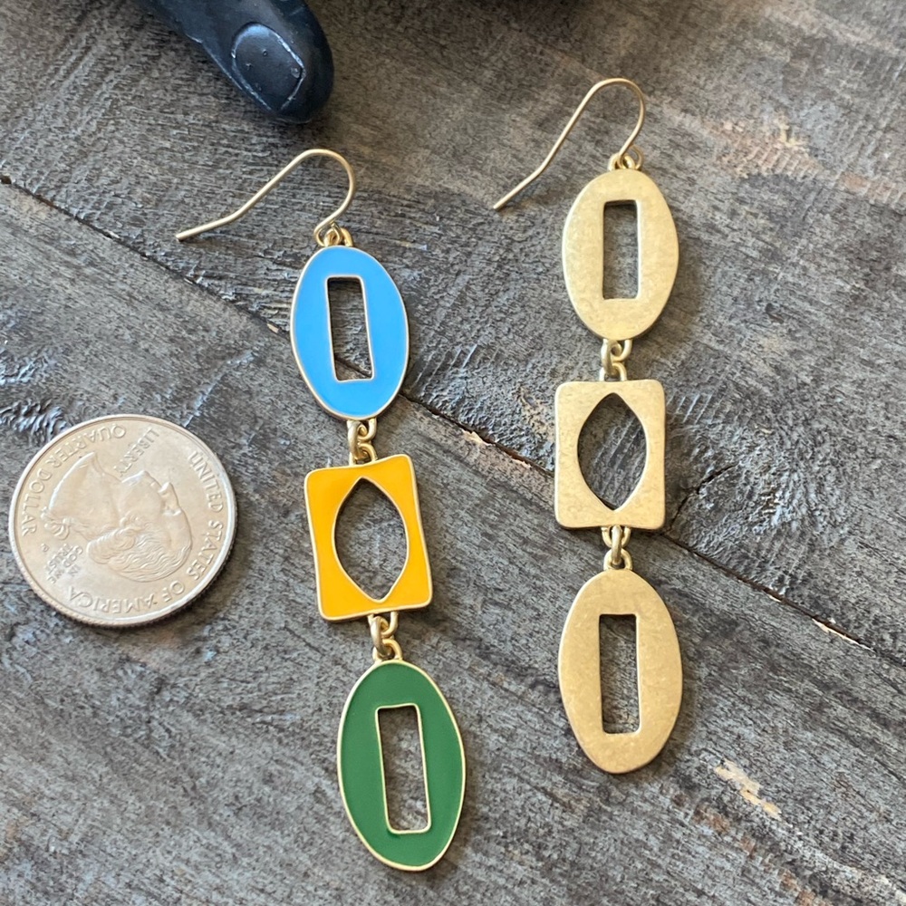 NEW Bright Enamel Colors Hoop Dangle Earrings - Picture 10 of 11
